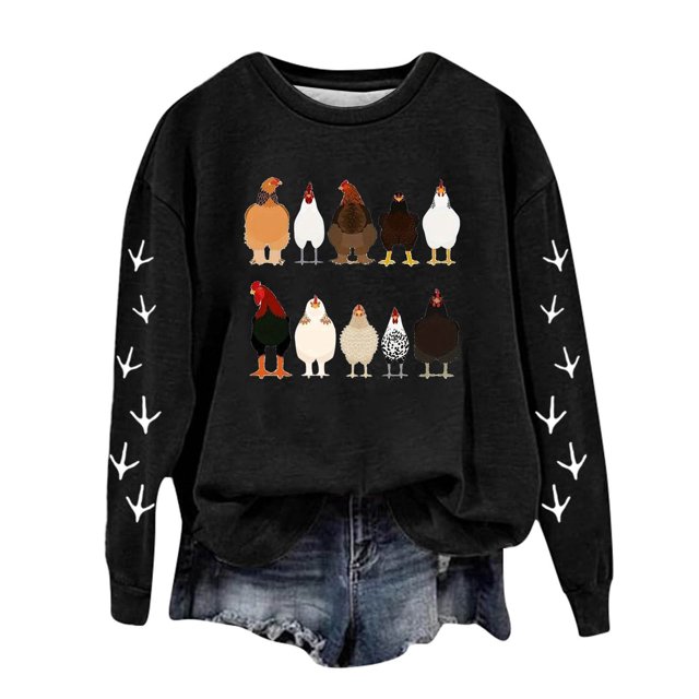 Rbaofujie Sweat à Capuche pour Femmes Mode Décontractée Imprimé Col Rond Manches Longues Chandails en Molleton Amples Noir Pull d'Halloween