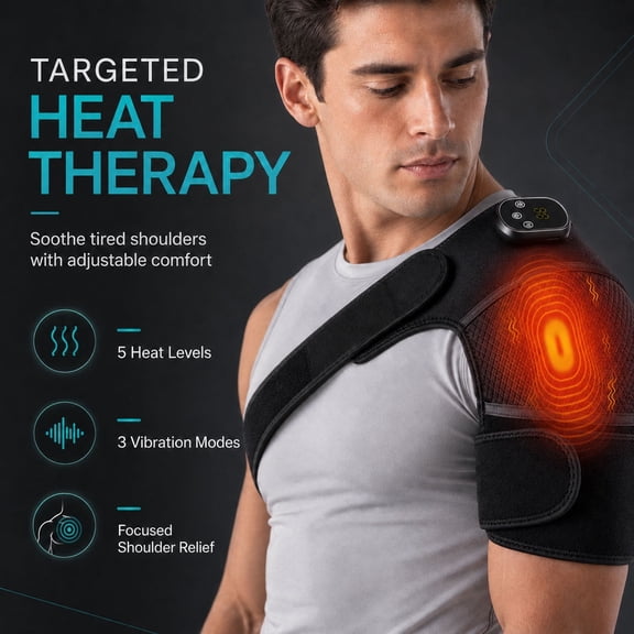 Neidga Cordless Heated Shoulder Wrap Massager with 3 Heat & Vibration Settings, for Men & Women