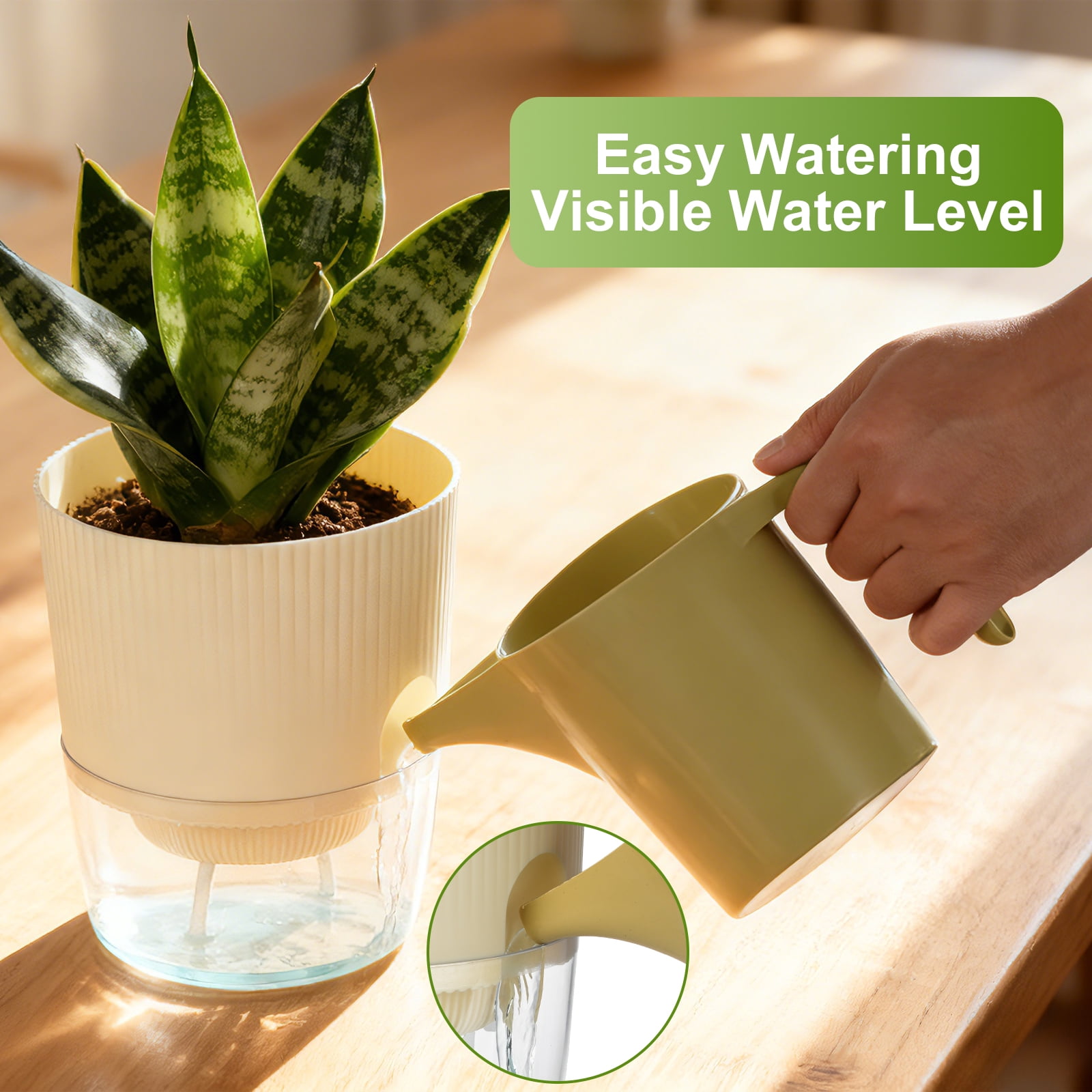 IWNTWY 5.7 inch Self Watering Planters Set of 4, Plastic Indoor Outdoor Flower Pot Plant Pots with Drainage Holes and Saucers