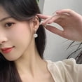 thumbnail image 6 of 1 Pair Women Earrings Camellia Shape Faux Pearl Design Show Unique Charm Alloy Mini Flower Style Elegant All-Match Drop Earrings for Dating,A, 6 of 7