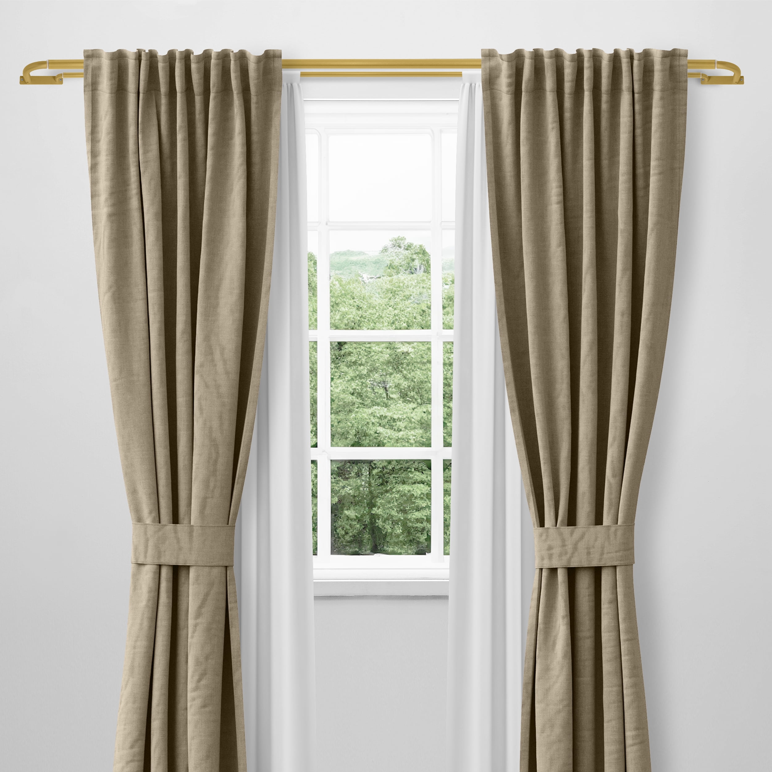 MERIVILLE 1" Double Wraparound Curtain Rod Set, Adjustable 48–84 Inches, Blackout Design, Royal Gold