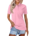 thumbnail image 2 of Womens V Neck Short Sleeve Golf Polo Shirts Collared Button Down Summer Tops Business Basic Casual Blouses Pink 3XL, 2 of 6
