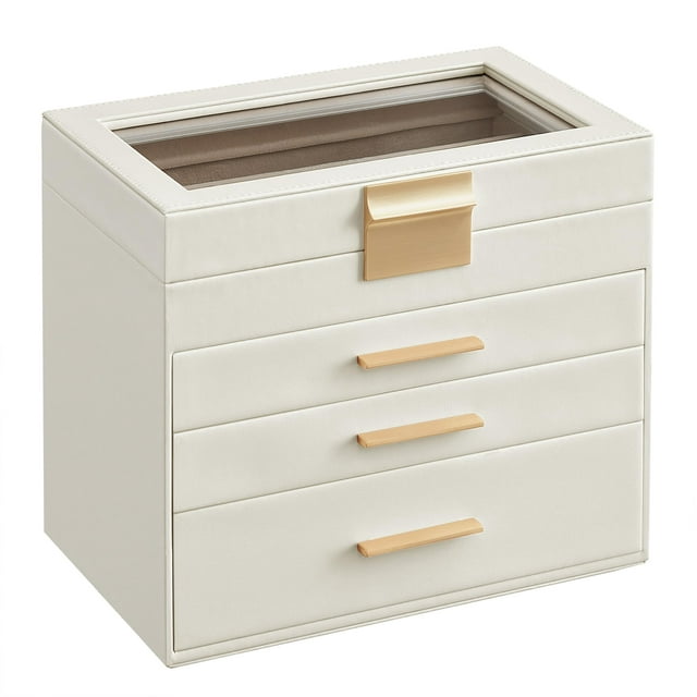 Joyero SONGMICS organizador de 4 capas con tapa de cristal y 3 cajones