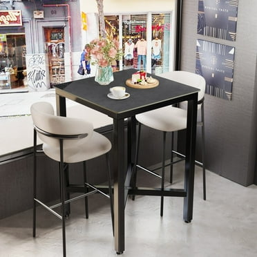 FATIVO 42" Tall Pub Square Bar Table Sintered Stone Top Dining Table - 28"W x 28"D x 42"H Dark Grey