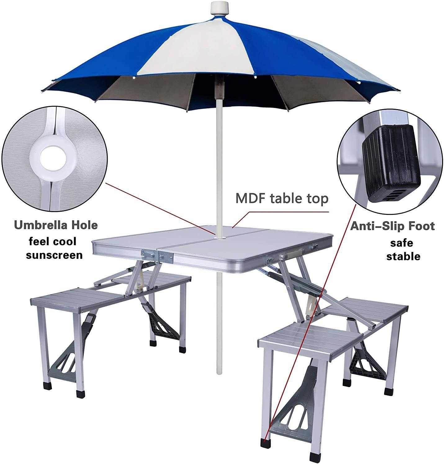 Picnic Table Folding Camping Table Chair Set with 4 Seats Chairs and Umbrella Hole - image 5 of 5