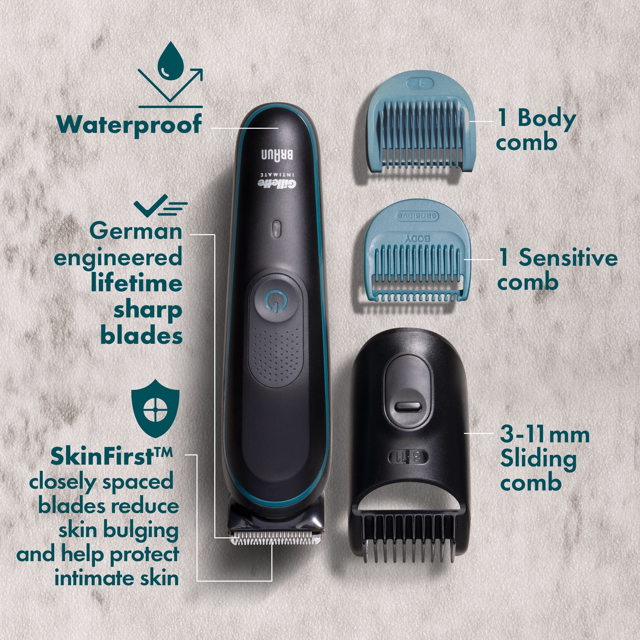 Gillette Men s Intimate Pubic Hair Trimmer Waterproof Cordless SkinFirst Technology Black Walmart