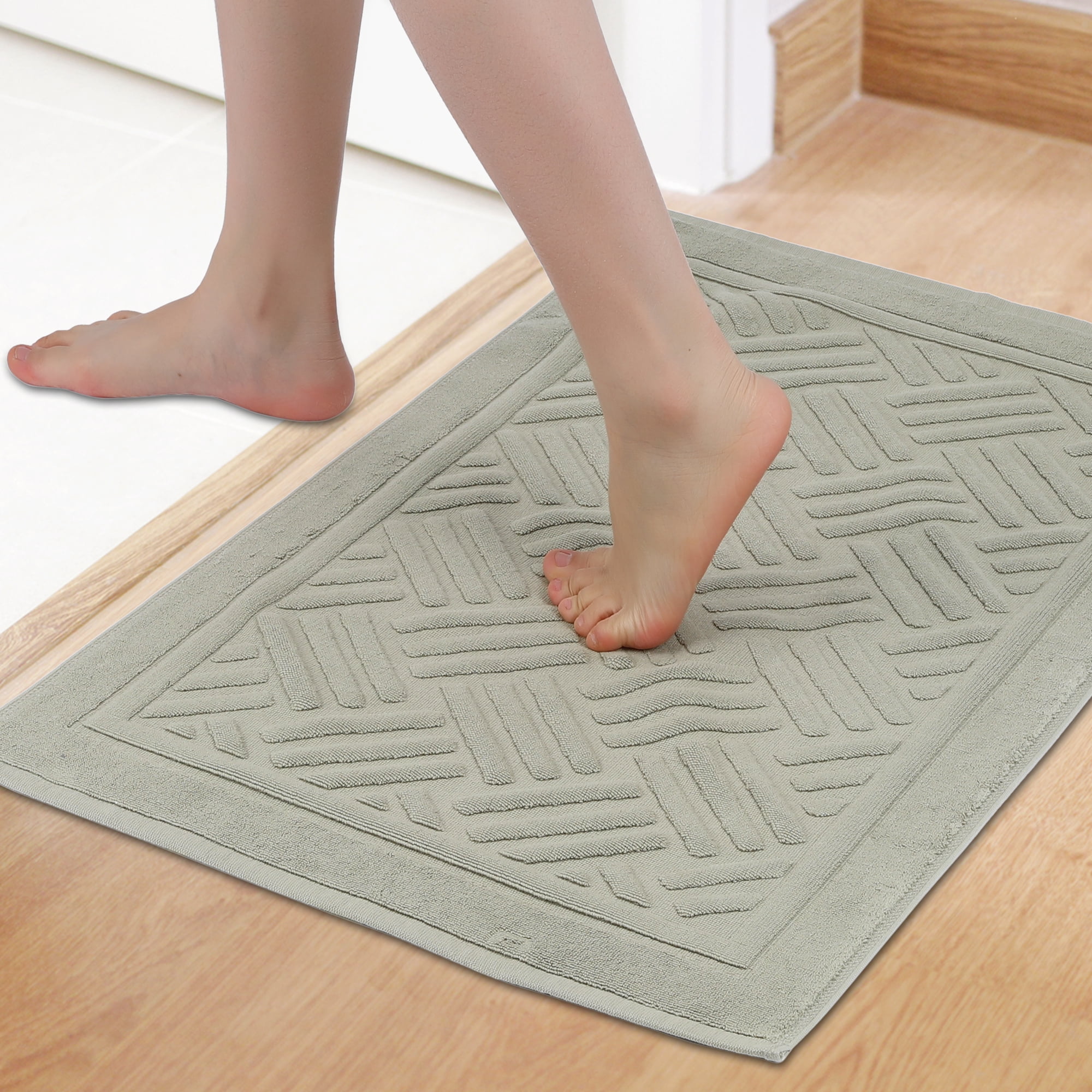 Unique Bargains Cotton Mat Towel Absorbent Floor Bath Rugs for Bathroom Green 16" x 24"