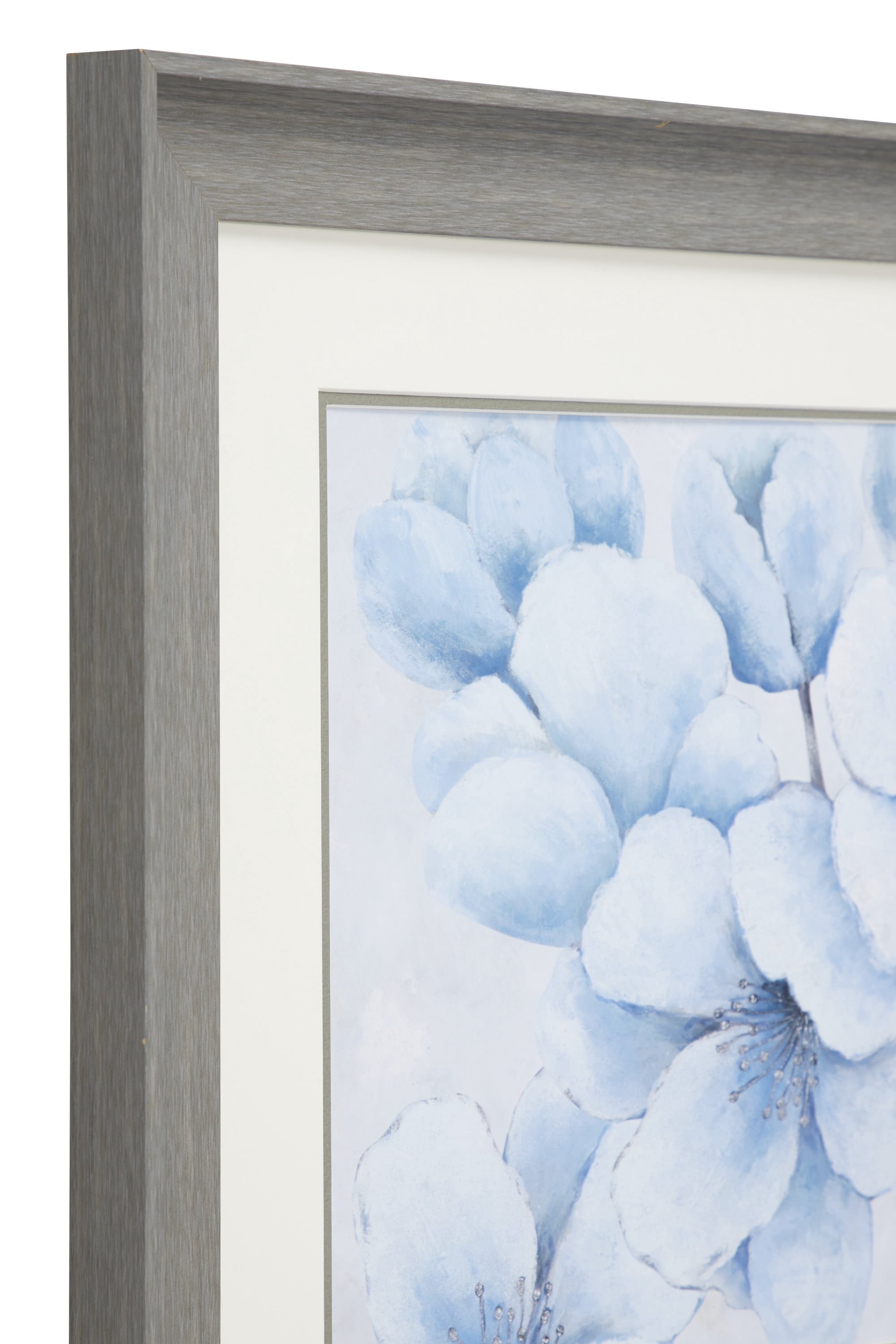 Decmode 23.5” x 17.5” Blue Flowers Print in Rectangular Gray Frame
