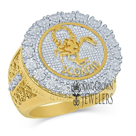 Mens Real Genuine Natural Diamonds Scorpio Zodiac Sign Astrology Horoscope Ring 10K Yellow Gold Finish Pinky Band