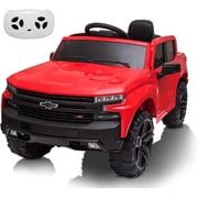 Kids Ride on Car with Remote Control, 12V Powered Wheels Licensed Chevrolet Silverado GMC Ride On Toddler Electric Vehicles for 3-8 Years, MP3,FM, Spring Suspension, LED Light,Red