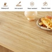 70.8 Inch Dining Table for 4-6 People, Oval Kitchen Table with Wood Strip Base, Modern Farmhouse Large Round Dining Room Tables for Kitchen Living Room (Natural)