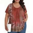 thumbnail image 5 of TQWQT Plus Size Womens Tops Flowy Summer Short Sleeve Tunics Shirts Floral Pleated Tops Crew Neck Tshirts Loose Casual Blouses Wine XL, 5 of 5