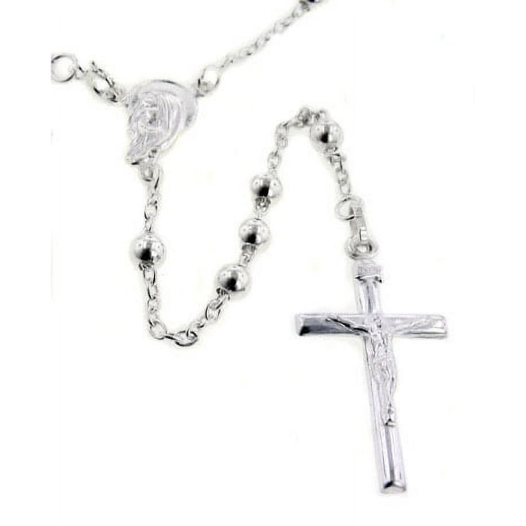 Catholic sterling silver rosary beads on sale 24 inch necklace with crucifix