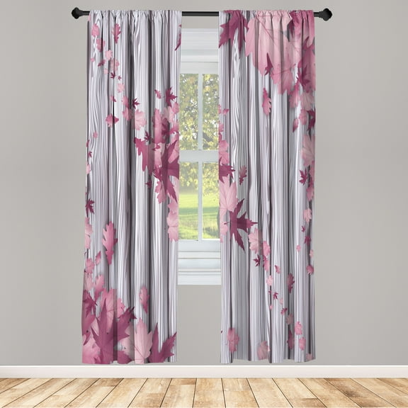 Ambesonne Autumn Curtains, Fall Art Maple Leaves Print, Pair of 28"x84", Dried Rose