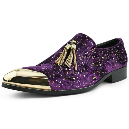 

Amali Mens Casual Designer Smoking Slip on Slipper Velvet Loafer Shoes Purple Size 12