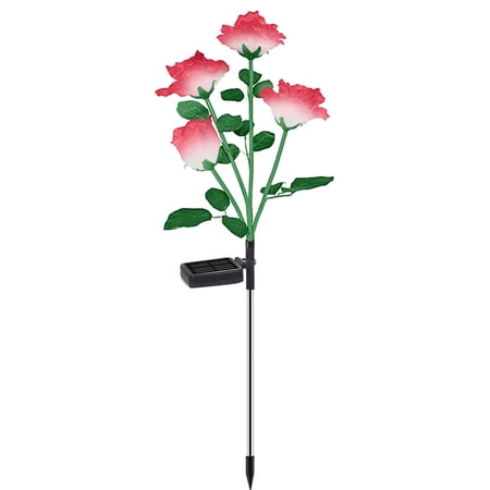 Solar Powered Outdoor Artificial Rose Flower Garden Stake Light Waterproof Decorative Pathway Lamp for Yard Patio Lawn Landscape