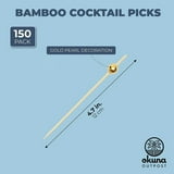 Gold Pearl Bamboo Appetizer Toothpicks for Fancy Catering, Long Snack ...