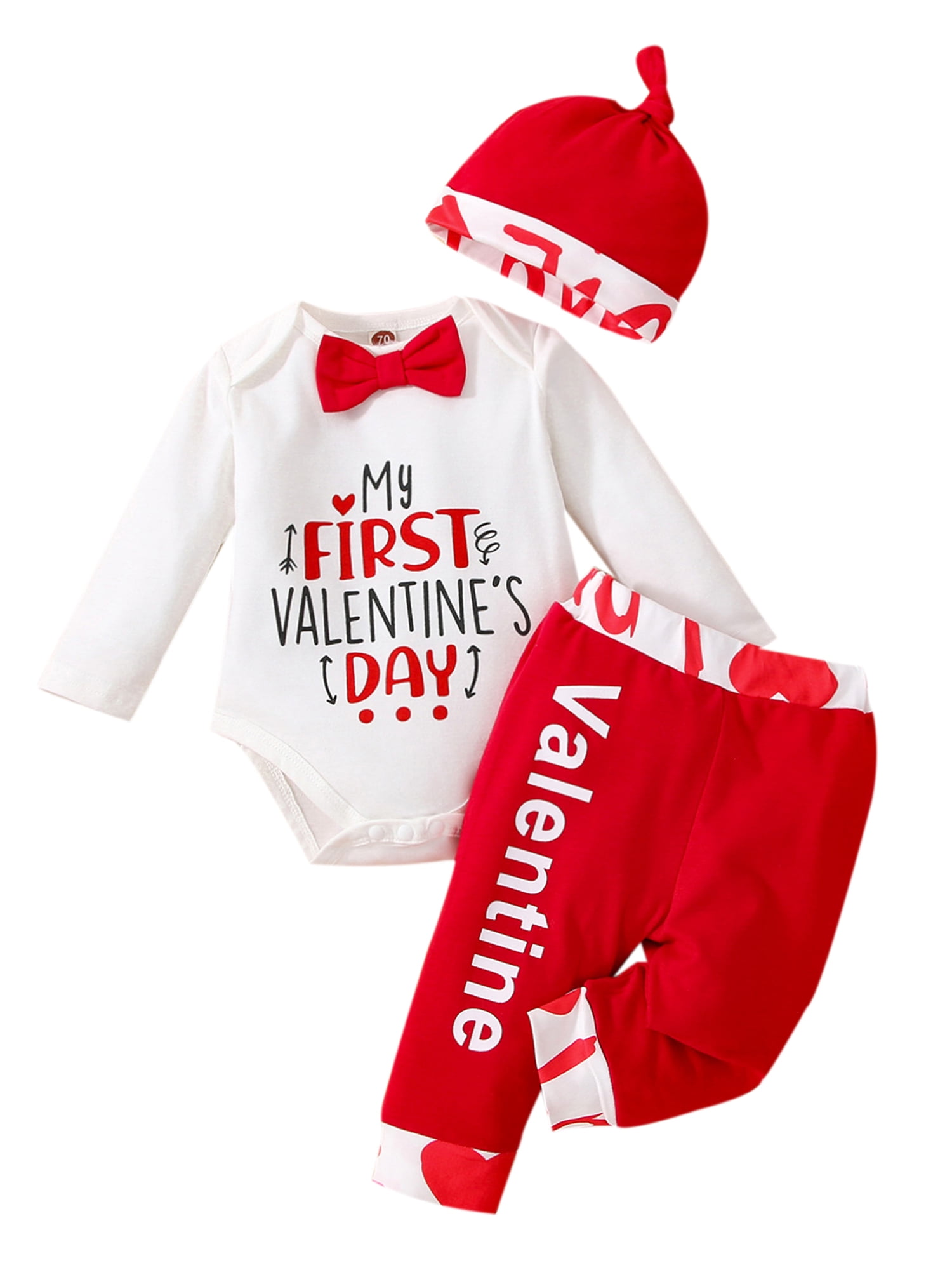 Newborn Infant Baby Boy Letter Romper Pants+Hat Valentine's Day Outfits Set 