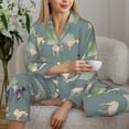 thumbnail image 6 of Pajama Sets for Women 2 Pcs, Painted Cute Goat Green Button Down Long Sleeve Sleepwear Lounge PJ Sets, 6 of 6
