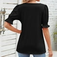 thumbnail image 4 of AXXD Black Basic Sweatshirts for Women Loose Fit Summer 2024 Loose Casual Solid Color SquareNeck Short Sleeve Tops Blouses T-shirt, 4 of 9