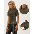 thumbnail image 2 of Camiseta con Lentejuelas Allegra K Blusa de Fiesta Brillante de Manga Corta Cuello Alto Oro M, 2 of 5
