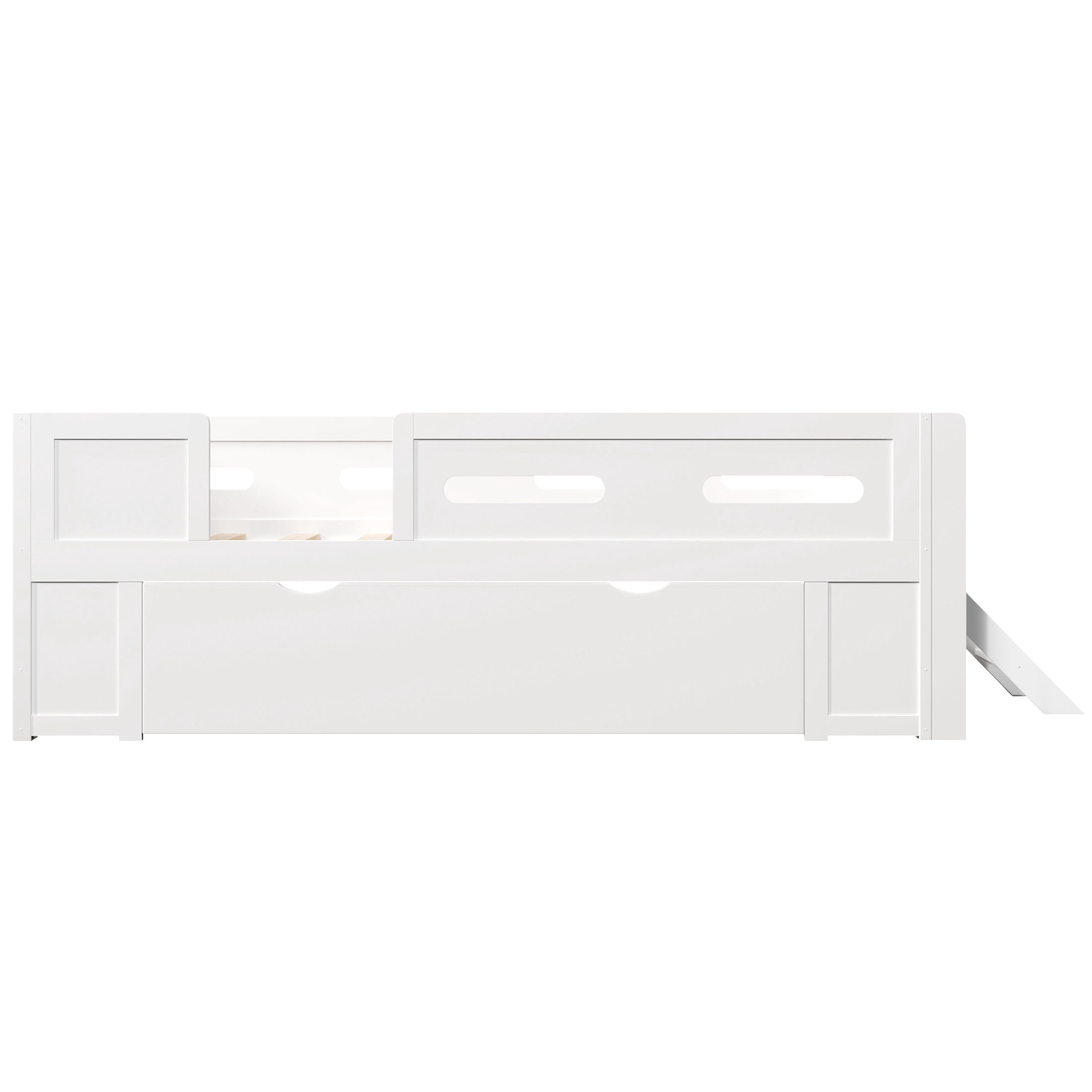 Noble House Genrix Twin Size Pine Wood Platform Bed with Guardrail and Storage Drawer, Kids Bed Frame, White