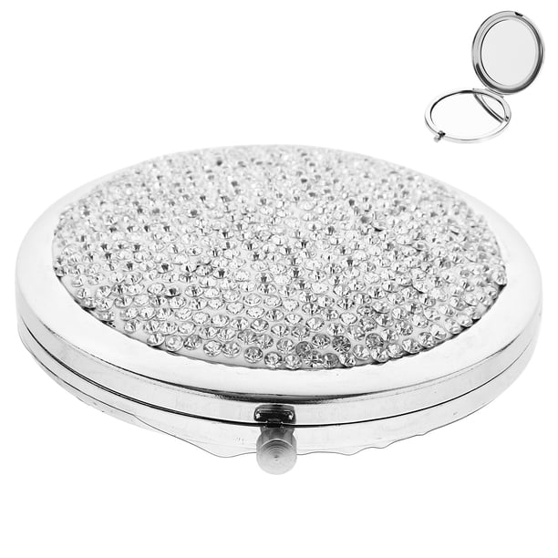 EeaseMX espejo plegable creativo de doble cara, espejo cosmético portátil con diamantes de imitación para niñas y mujeres, color blanco.