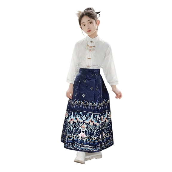 Otqutp Girls Chinese Traditional Skirts Shirt Set Embroidery Buckle Collar 𝗧ang Suit for Kids Retro Elegant New Year Clothes