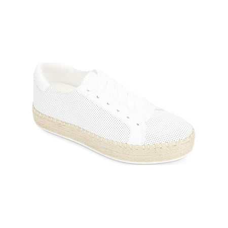 

KENNETH COLE NEW YORK Womens White Espadrille Wrap Perforated Cushioned Kamspadrille Round Toe Platform Lace-Up Leather Athletic Sneakers Shoes 6.5 M