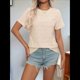 thumbnail image 5 of Blusa Informal de Corta con Cuello Redondo, Ojales Bordados y Aberturas para Mujer, Color Albaricoque L, 5 of 9
