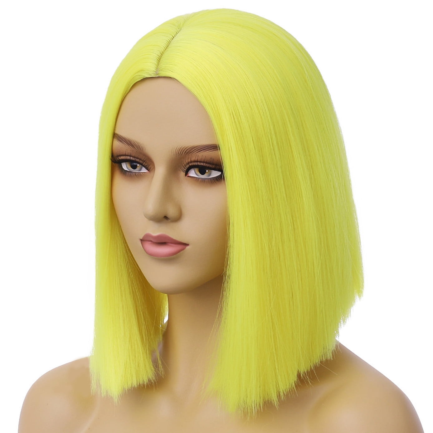 RightOn Yellow Wig Short Straight Bob Wig Yellow Wig for Women Middle