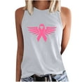 thumbnail image 1 of Chandails de Sensibilisation au Cancer du Sein pour Femmes, Col Ras du Cou, Blouse Basique Imprimée Sans Manches, Débardeur Décontracté d'Été pour l'Entraînement, 1 of 5