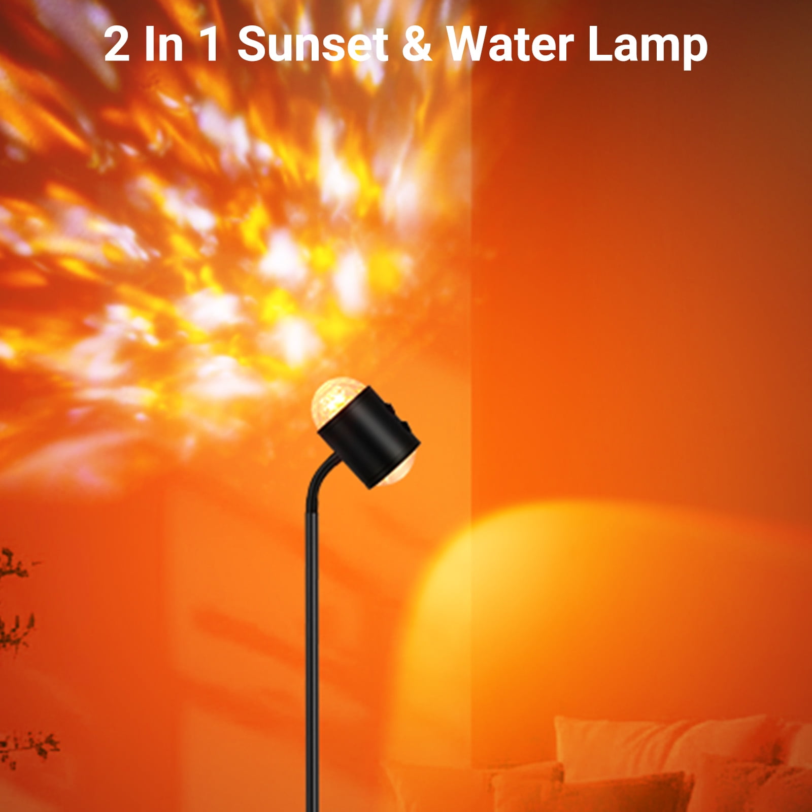 KAIPARA Sunset Standing Floor Lamp with Ocean Wave Effect, 360° Rotation, 16 Color Filters, Atmosphere Lamp with Remote, 3D Ocean Wave Floor Lamp Led Lights for Living Room & Bedroom