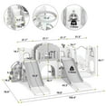 thumbnail image 2 of JOYLDIAS 10 in 1 Toddler Double Slides Kids Playset with Swing, Climber, Basketball Hoop, Tunnel, Telescope, Storage Space and Non-Slip Steps, Indoor Outdoor Backyard Playground (White&Gray), 2 of 9