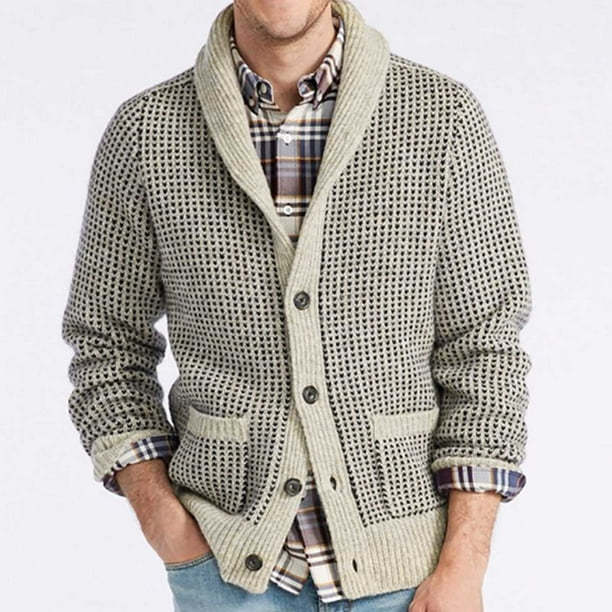 Leesechin Men's Big and Tall Lapel Cardigan Sweater Autumn And Winter ...
