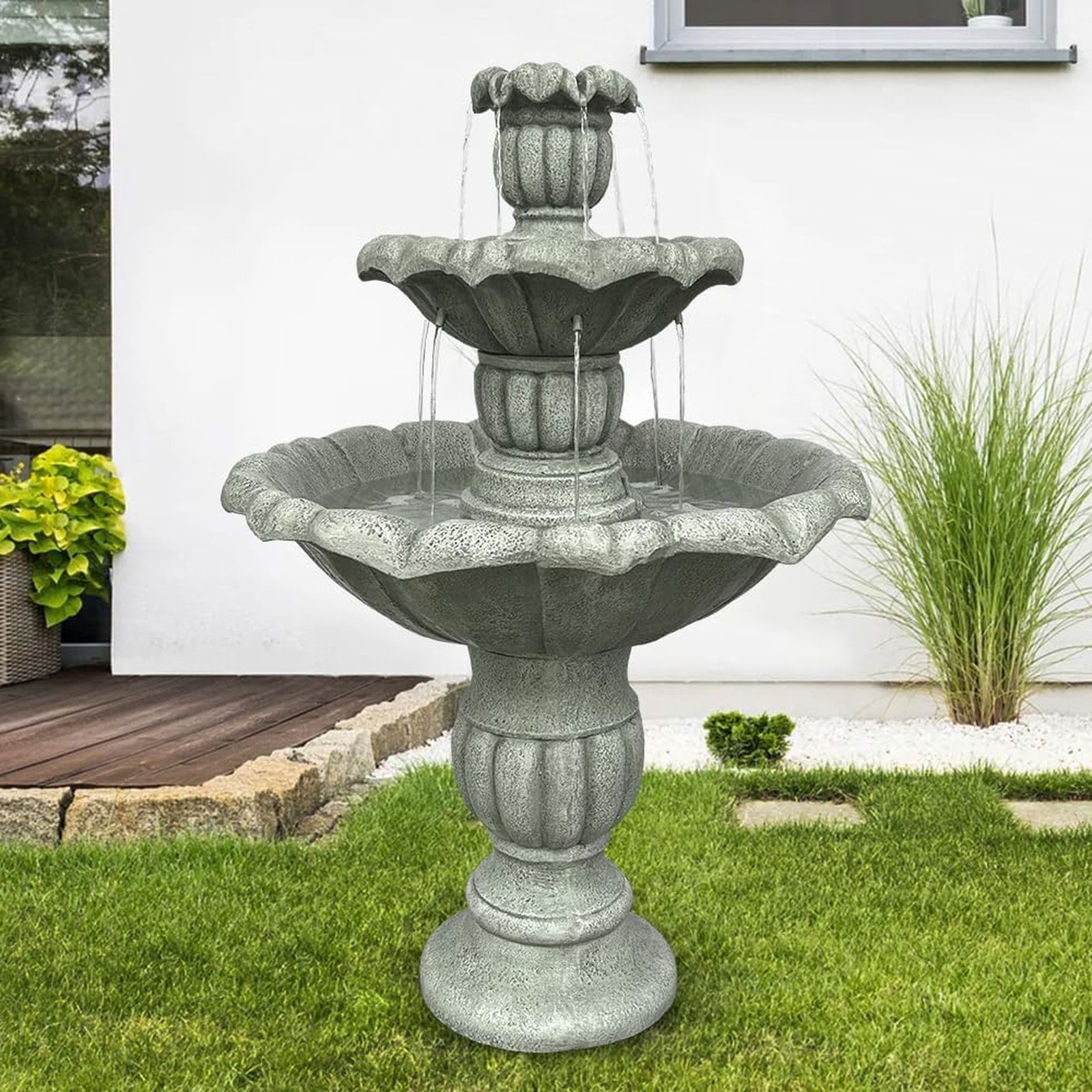 Hamiedun 35'' H 3-Tier Outdoor Water Fountain - With Submersible Electric Pump- Garden Cascading Waterfall for Yard Patio Lawn Home Decor