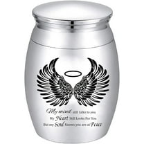 Small Keepsake Urns Mini Cremation Urn for Human Ashes Alloy Sharing Funeral Urn Memorials Ashes Holder Miniature Container Black Angel Wings for Family Friend Pet 1.6x1.2Inch-Silvery