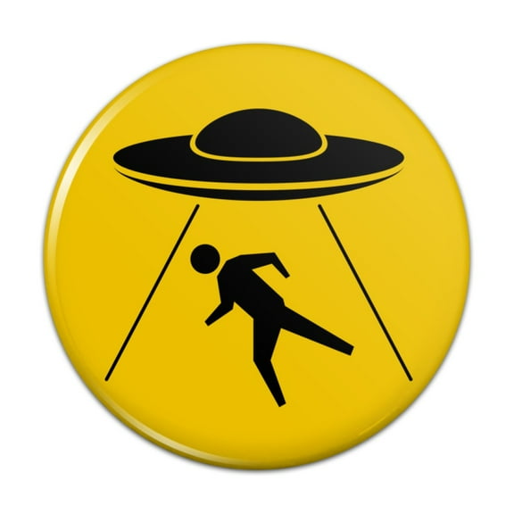 Alien Abduction Hazard Warning Sign Pinback Button Pin