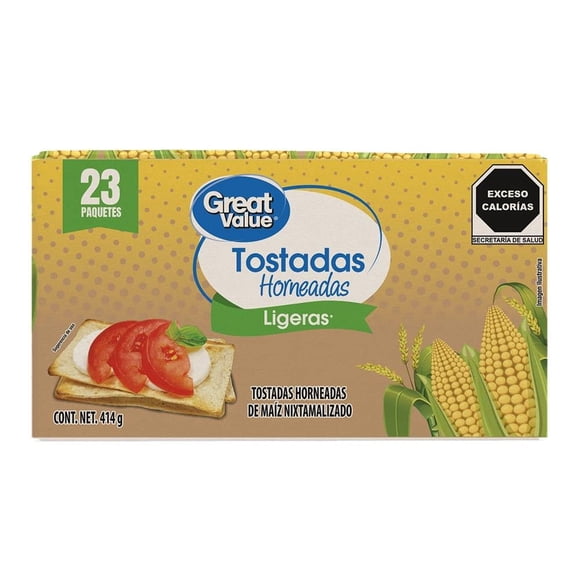 Tostadas horneadas de maíz nixtamalizado Great Value ligeras 414 g
