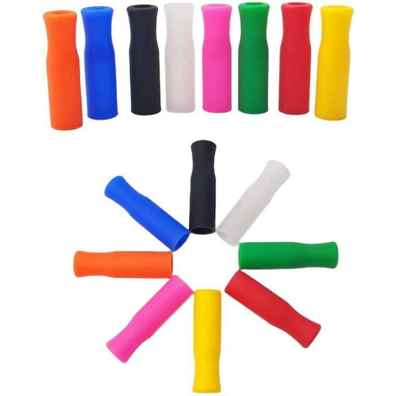 16 PCS Silicone Straw Tips, Reusable Metal Straws Silicone Tips Covers Fit for 0.32" (8mm) Diameter Stainless Steel Straws and Glass Straws