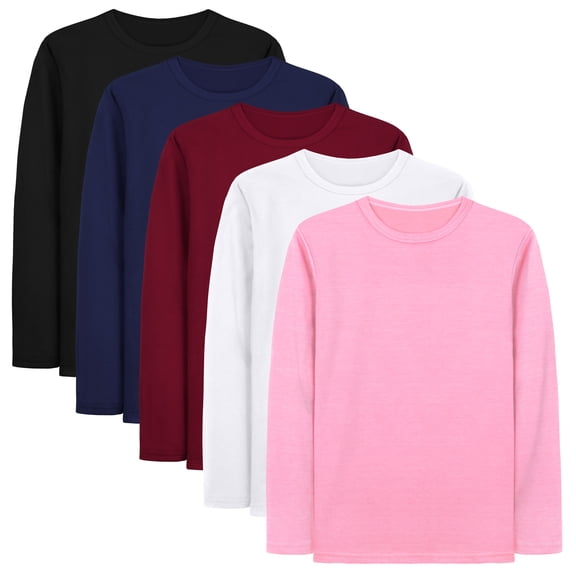 Cooraby 5 Pack Girls' Long Sleeve Tees Kids T-Shirts Soft Toddler Girls Crewneck T-Shirts