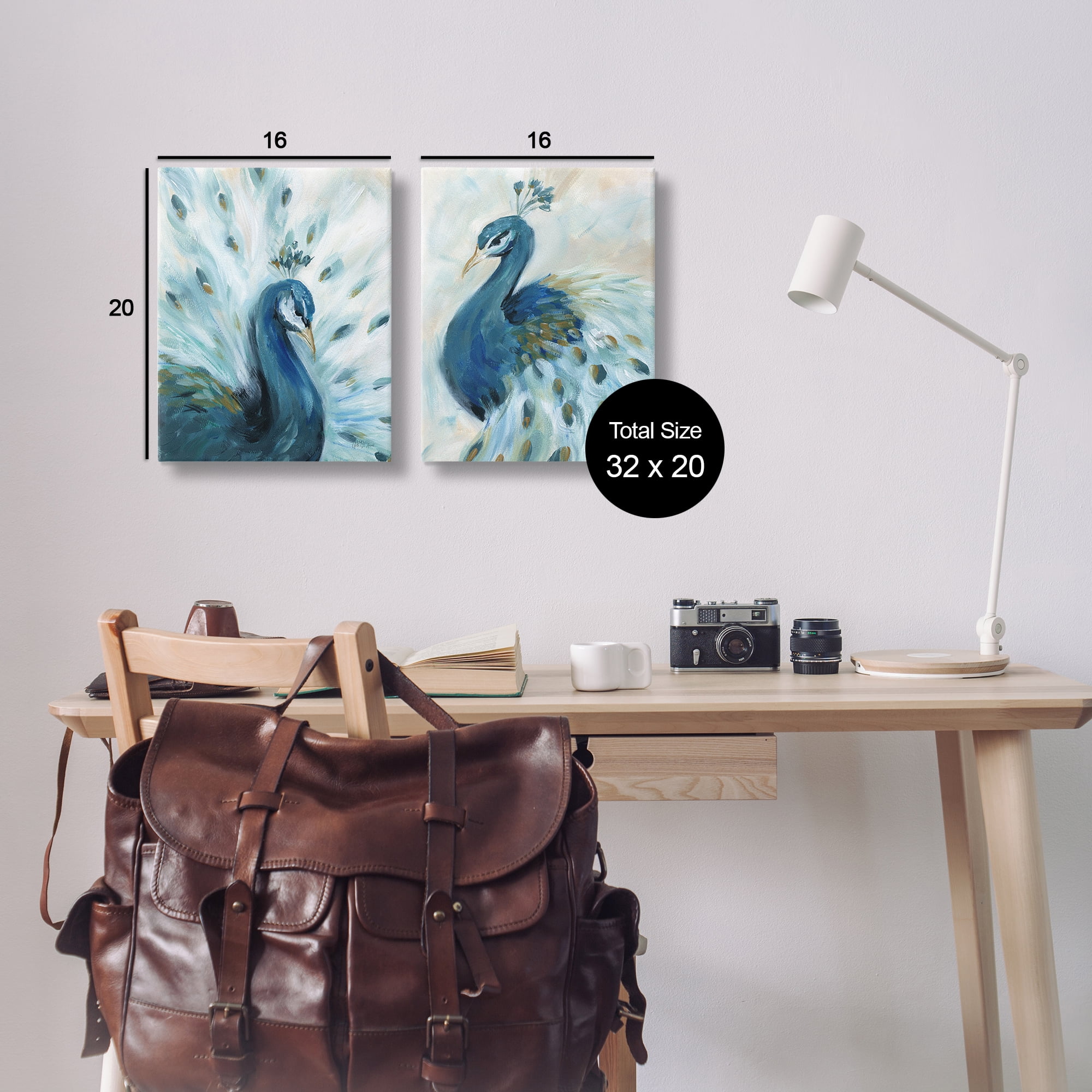 Stupell Industries Gentle Pretty Peacocks Animals Painting Wrapped Canvas Art Print Wall Art, 16 x 20, Set of 2