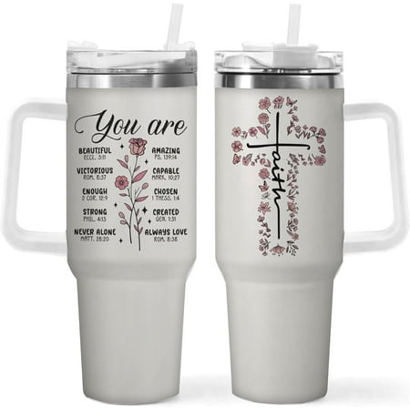

Handled 40 oz Christian Tumbler - Inspirational Mugs for Women Catholic Celebrations