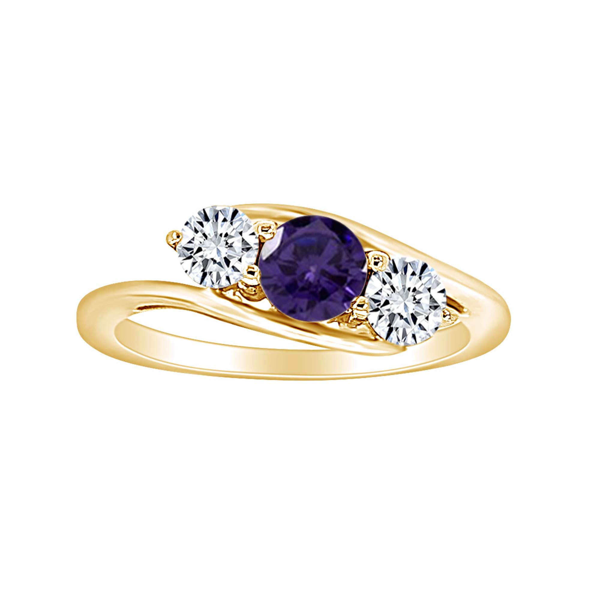 Wishrocks Round Cut Simulated Blue Sapphire Cluster Ring in 14K Yellow Gold Over Sterling Silver