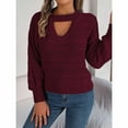 thumbnail image 5 of Duoif Sweaters for Women Trendy Women's Casual Long Sleeve Sweaters Choker Neck Cut Out Fall Pullover Sweaters Oversized Drop Shoulder Knit Tops Women's Sweaters Womens Tops Red S, 5 of 9