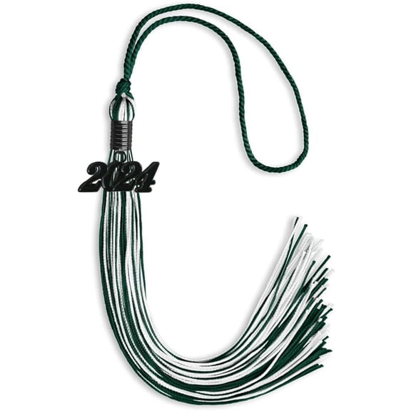 Endea Graduation Hunter Green/White Mixed Color Graduation Tassel with Black Date Drop