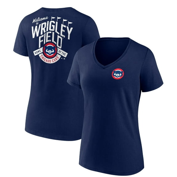 Women's Navy Chicago Cubs Hometown Collection Wrigley V-Neck T-Shirt