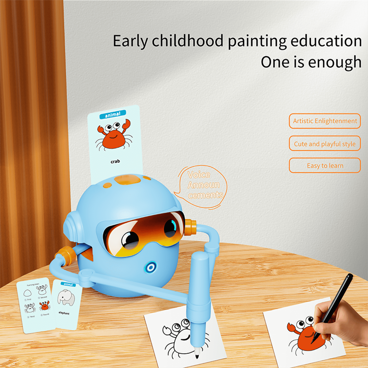 Drawing Robot for Kids, Learning Educational Robot Toys with Voice Interaction, Includes 100 Word Cards, Learning Activities Toy Christmas Birthday Gift for Kids, Blue