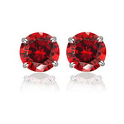 NM Jewels 18K White Gold Round Crystal Red Stud Earrings