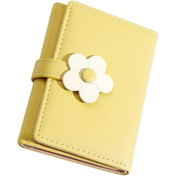 HONMEET  Women Small Wallet Elegant Short Style Floral Embossed Yellow PU